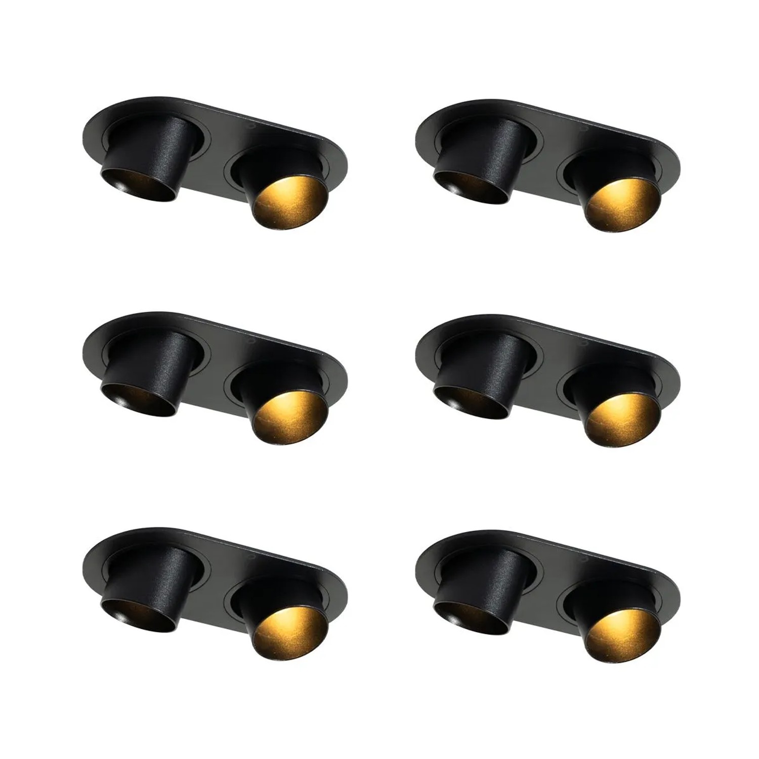 QAZQA Set mit 6 Einbaustrahlern Schwarz GU10 35mm Neigbar 2 Licht Installa