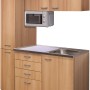 Flex-Well Singleküche 130 cm in Nano Buche mit Spüle und Mikrowelle.