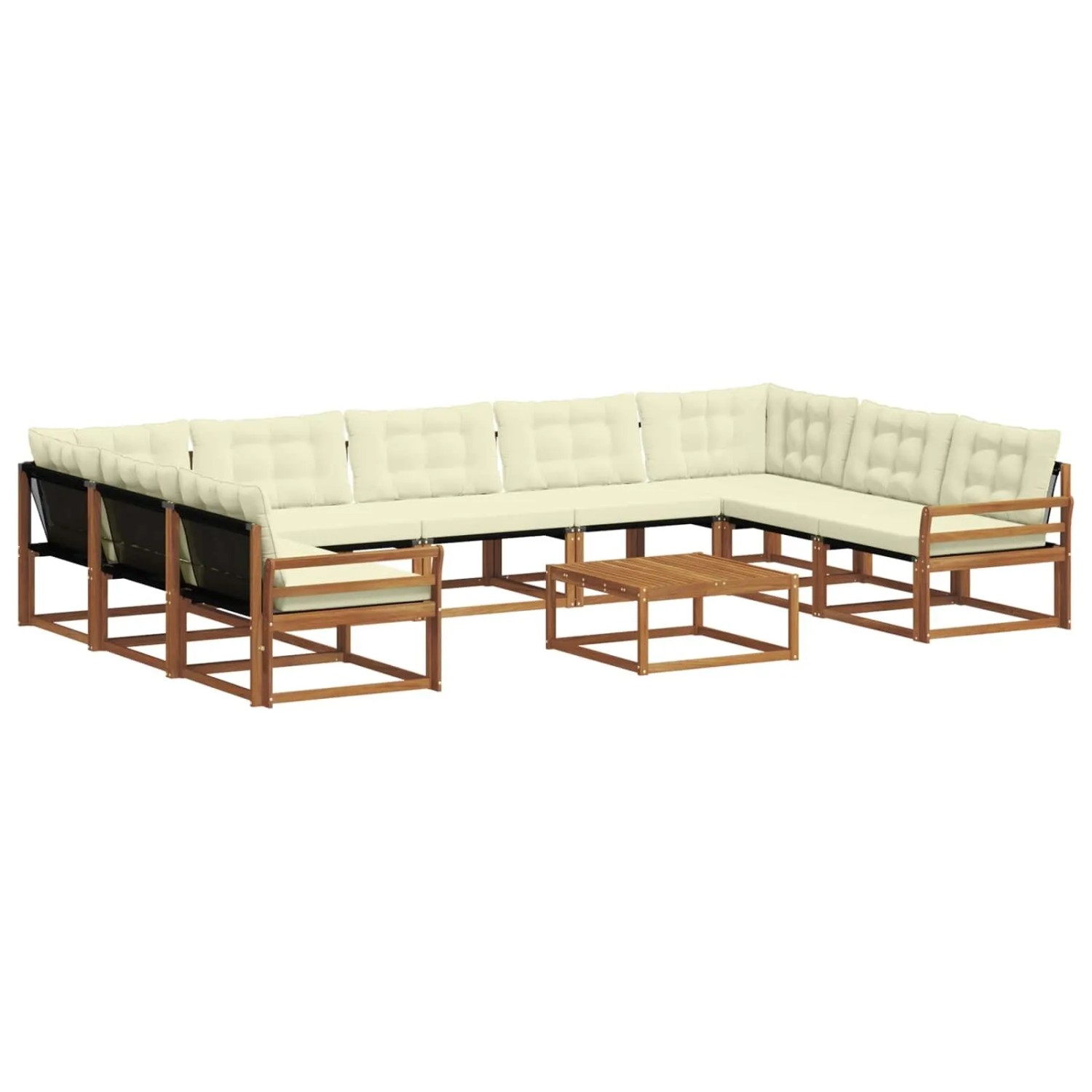 vidaXL Outdoor-Sofagarnitur mit Kissen 10-Tlg Natur und Creme 3369865