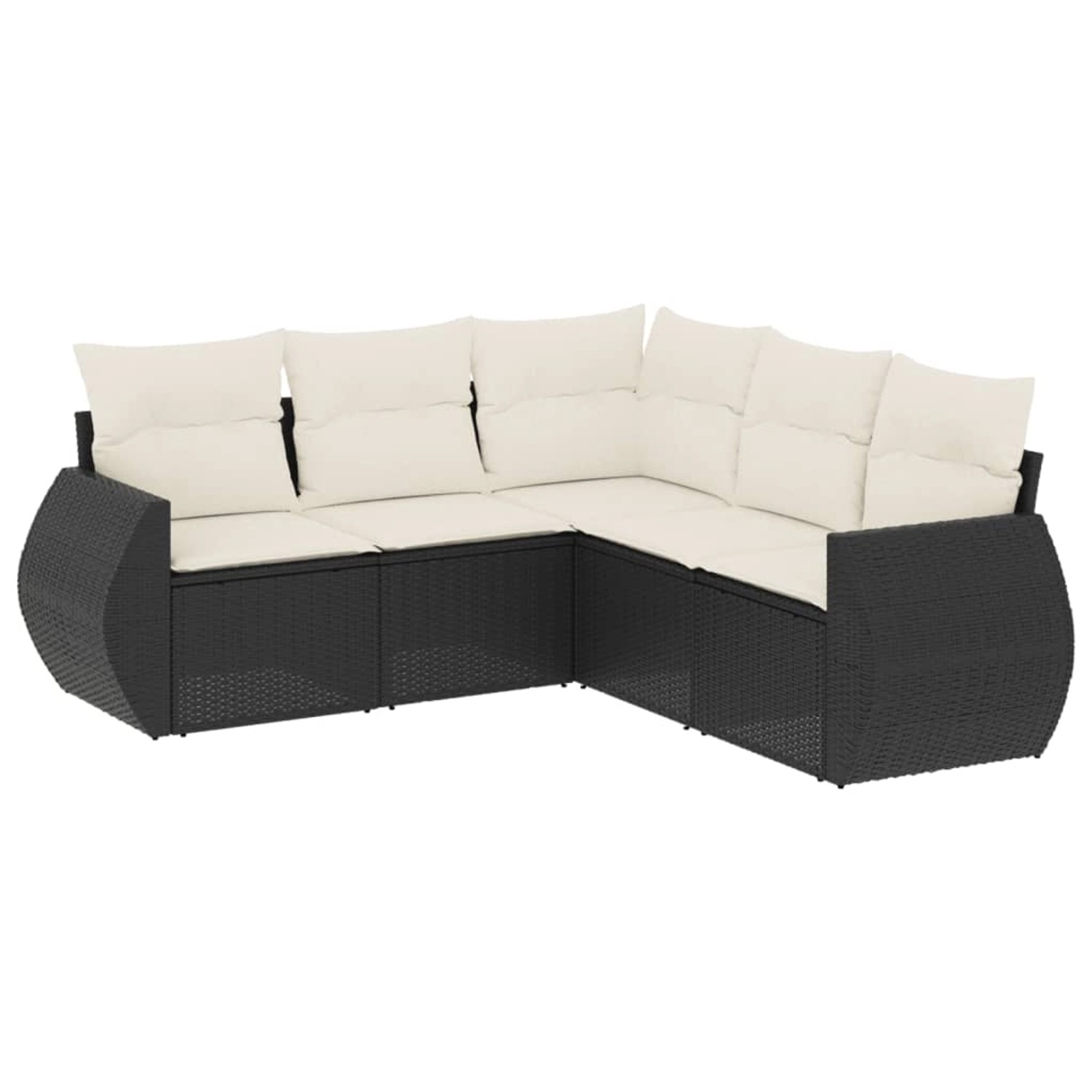 vidaXL 5-Tlg Garten-Sofagarnitur mit Kissen Schwarz Poly Rattan 3253683
