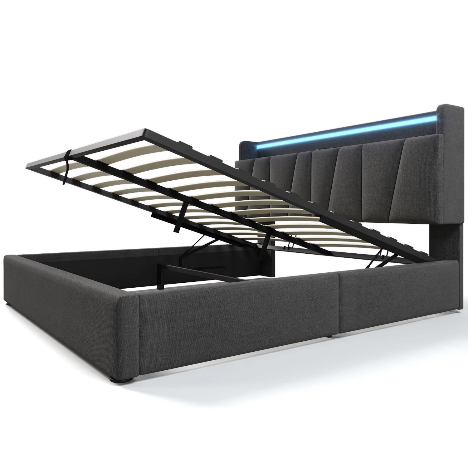 Merax LED Polsterbett 140x200cm USB Grau Stauraum