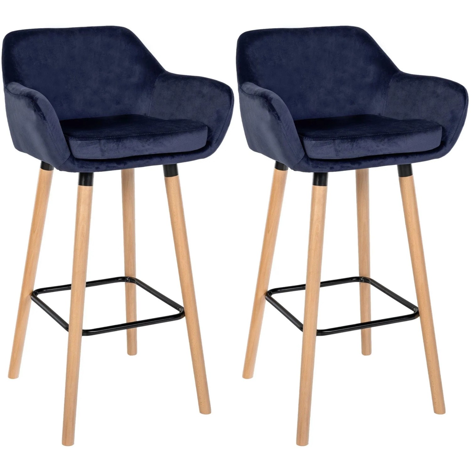 DELUKE 2er Set Barhocker MIRID Samt Dunkelblau 55x46x99cm Barstuhl Mit Lehne Tresenhocker Tresenstuhl