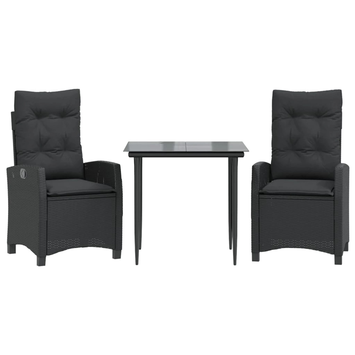 vidaXL 3-Tlg Garten-Essgruppe mit Kissen Schwarz Poly Rattan 3212742