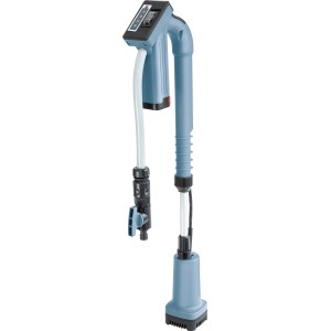 Akku-Regenfasspumpe (50 W) zum Entleeren von Regentonnen. Elektro-Pumpe mit Teleskoprohr und Bedienfeld.