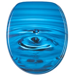 Sanilo WC-Sitz Tropfen: Holz-Toilettendeckel mit blauem Wassertropfen-Design.