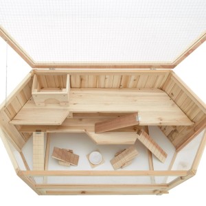 Tectake Hamsterkäfig Benni Aus Holz Mit 3 Etagen und 3 Rampen  Große Plexiglasscheiben  115 x 60 x 58 cm Braun