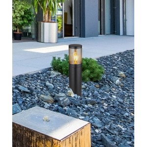 Globo Sockelleuchte, 50cm, schwarz matt mit Rauchglas. Moderne Aussenleuchte für Garten und Terrasse.
