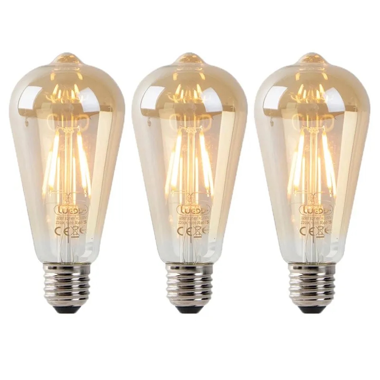 LUEDD 3er Set E27 LED Lampen ST64 Gold mit Hell Dunkel Sensor 4W 400lm 2200K