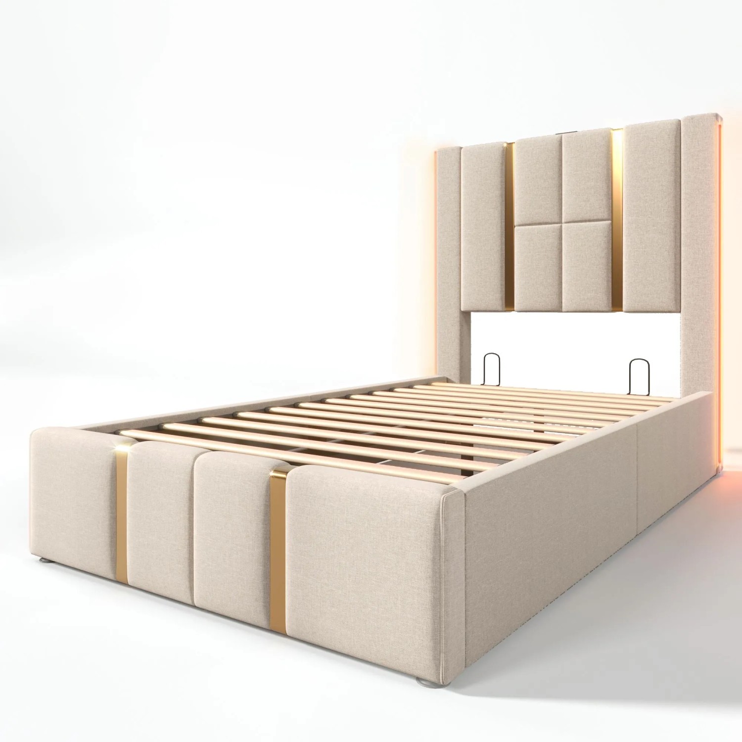 okwish Polsterbett 90×200 Stauraumbetten mit USB Type-C Ladefunktion APP-Control LED mit Matratze