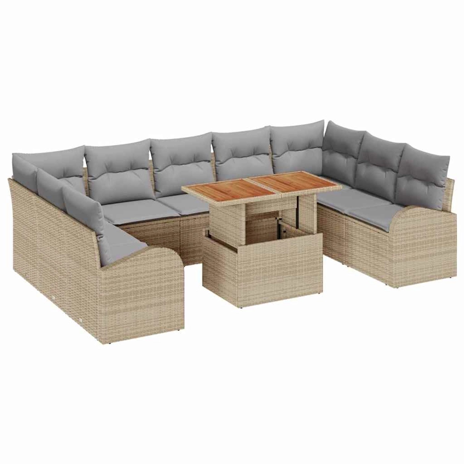 vidaXL Garten-Sofa-Set mit Speicher 10-Tlg Beige Poly Rattan 3358366 günstig online kaufen