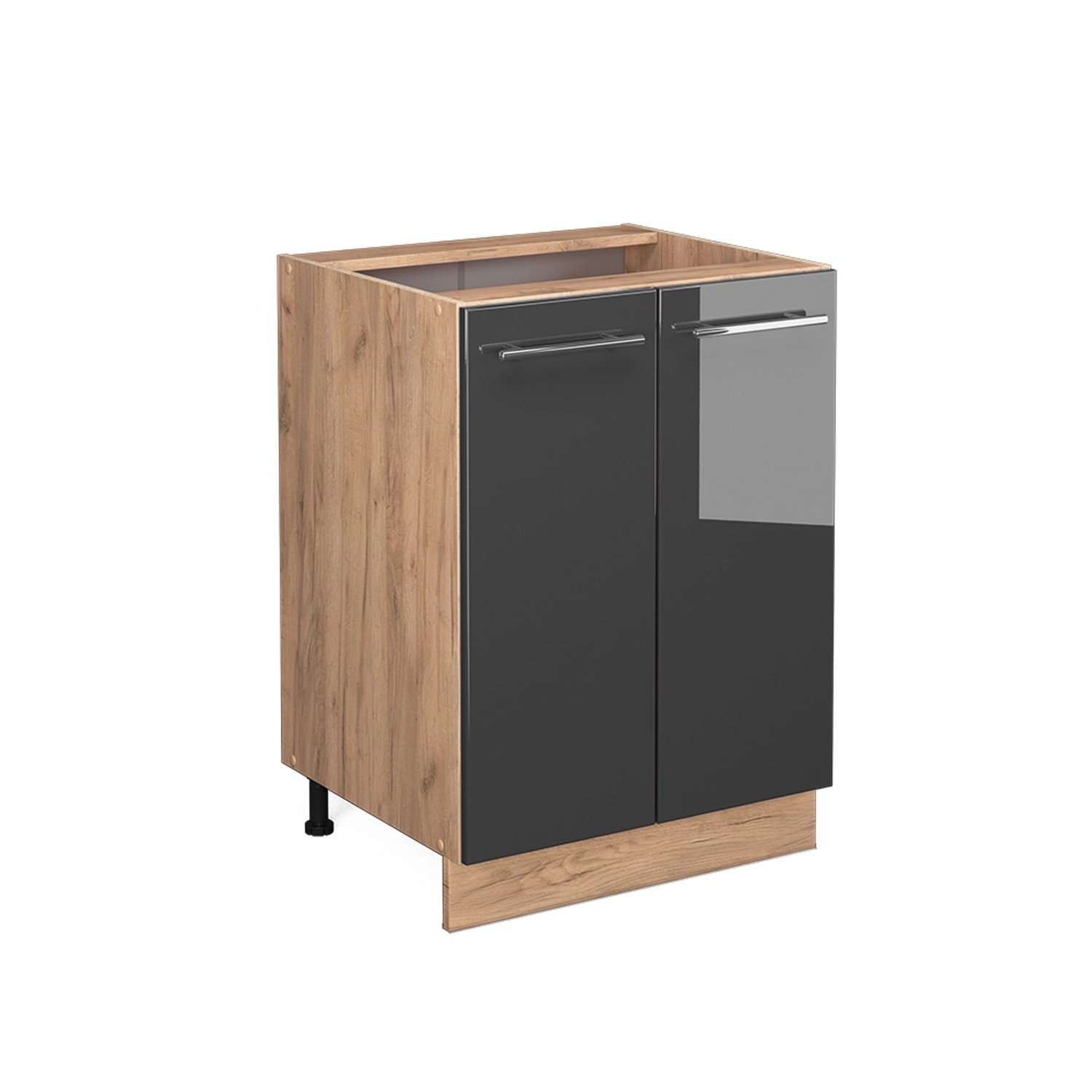 Vicco Küchenunterschrank Fame-Line Anthrazit Hochglanz/Goldkraft Eiche 60 cm ohne Arbeitsplatte
