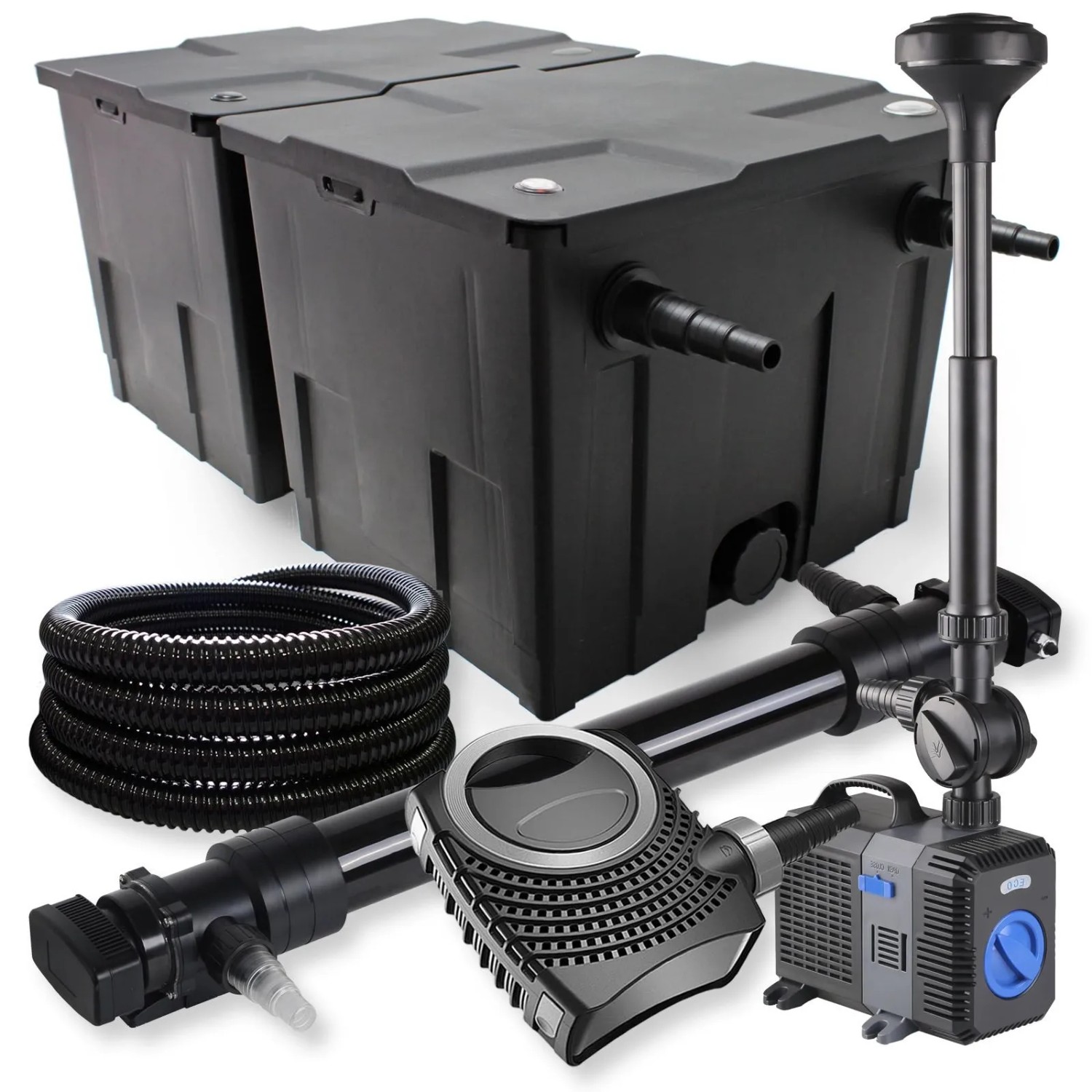Sunsun 2-Kammer Filter Set 60000L 72W Uvc Teich Klärer Neo10000 80W Pumpe Schlauch Spri