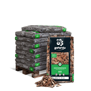 Palette Galamio Kiefernrinde Mittel, 26 Säcke à 60l. Rindenmulch zur Bodenverbesserung und Unkrautbekämpfung.