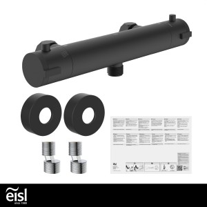 Eisl Thermostat Duscharmatur Claudio, Schwarz Matt, mit Montagezubehör für die Dusche.