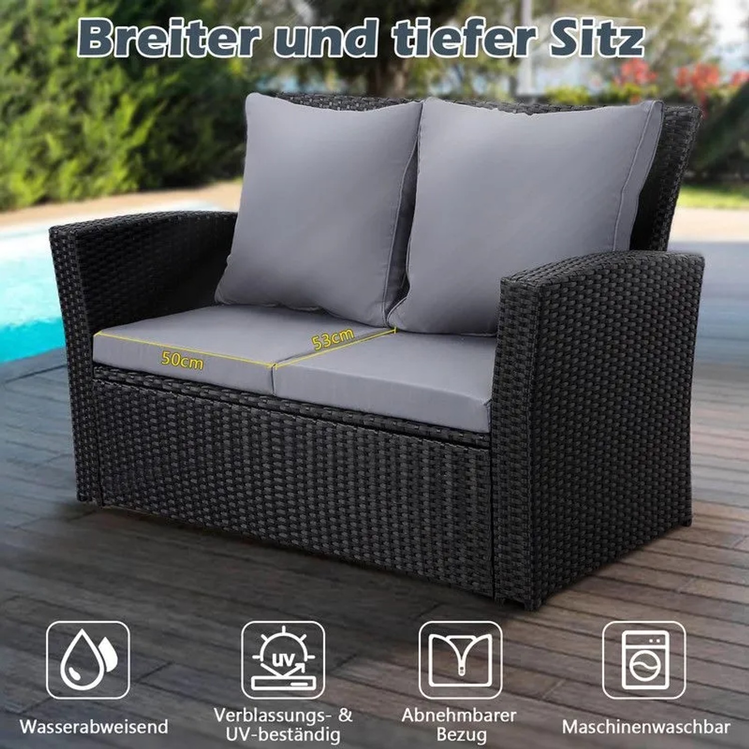 MeXo Balkon Lounge Set Polyrattan 4 Personen Schwarz kaufen bei OBI