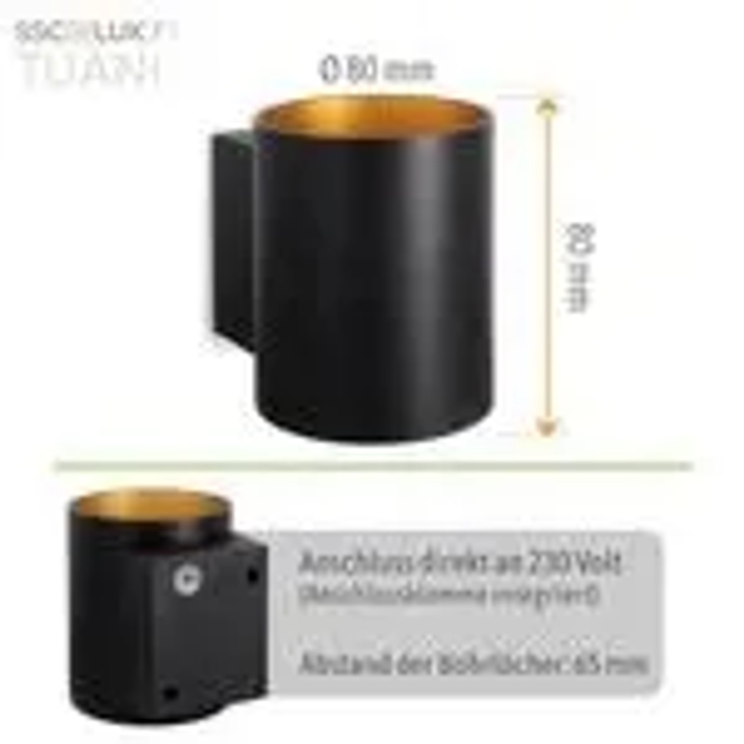 2er Set SSC-LUXon TUANI Wandleuchten, schwarz-gold, G9, Up & Down Lichtdesign.