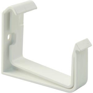 Weißer Marley Rinnenhalter RG 70 für Kastendachrinne, zur Montage am Stirnbrett.