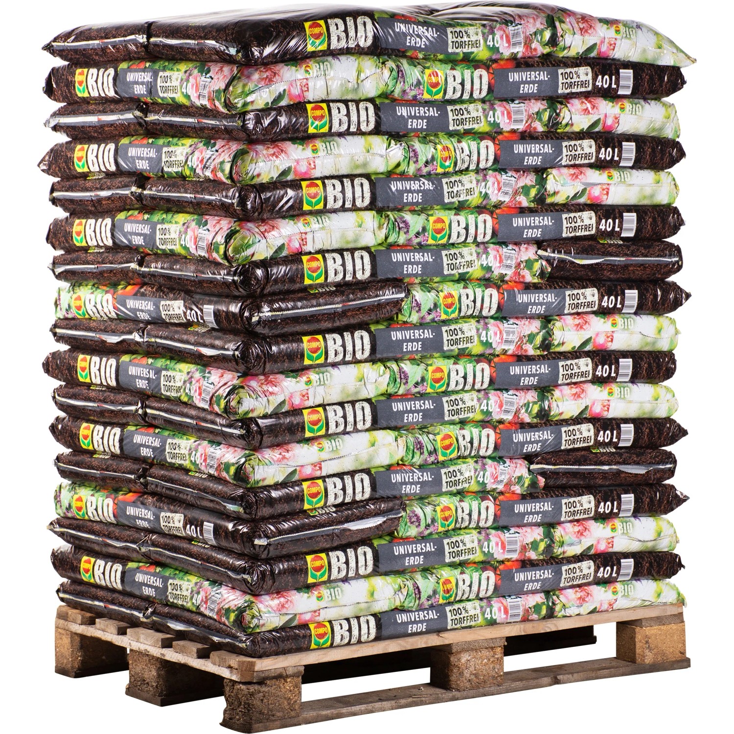 Palette Compo Bio Universal-Erde, 51 Säcke torffreie Blumenerde à 40L, für Garten und Anbau.