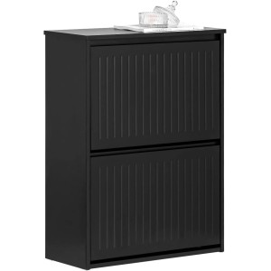 Schwarzer SoBuy Schuhkipper FSR165-K-SCH mit 2 Klappen, Schuhkommode für Flur.