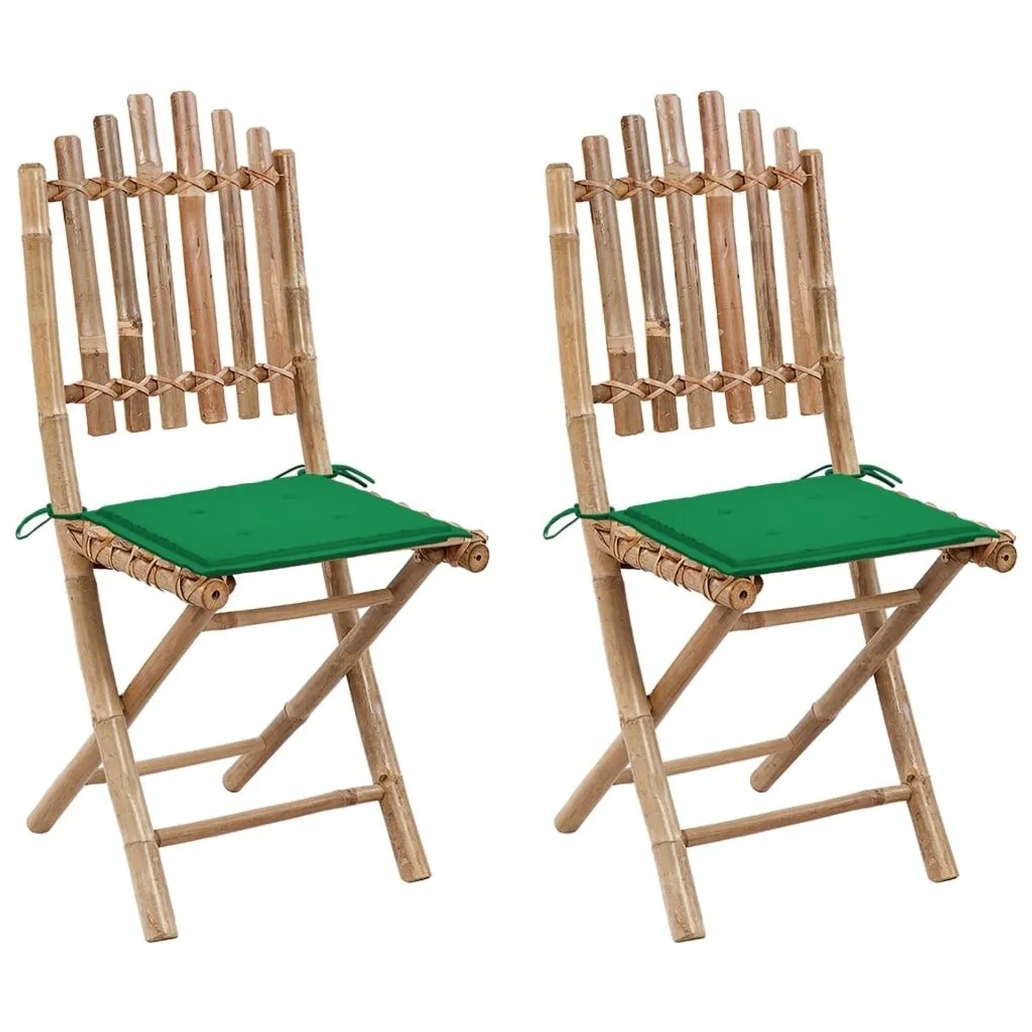 Furnicato Klappbare Gartenstühle 2er Set Bambus 50x42x92 Cm Mit Grünen Kissen 40x40x3 Cm