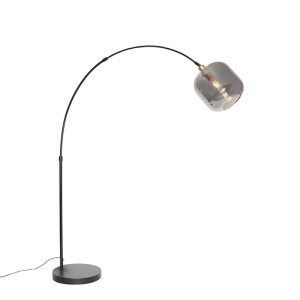 QAZQA Bogenlampe Zuzanna, schwarz/gold mit Rauchglas, Innenleuchte.