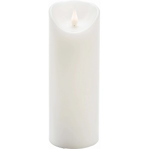 Weiße Konstsmide LED Echtwachskerze mit 3D-Flamme und Timer, 20,5 cm hoch.