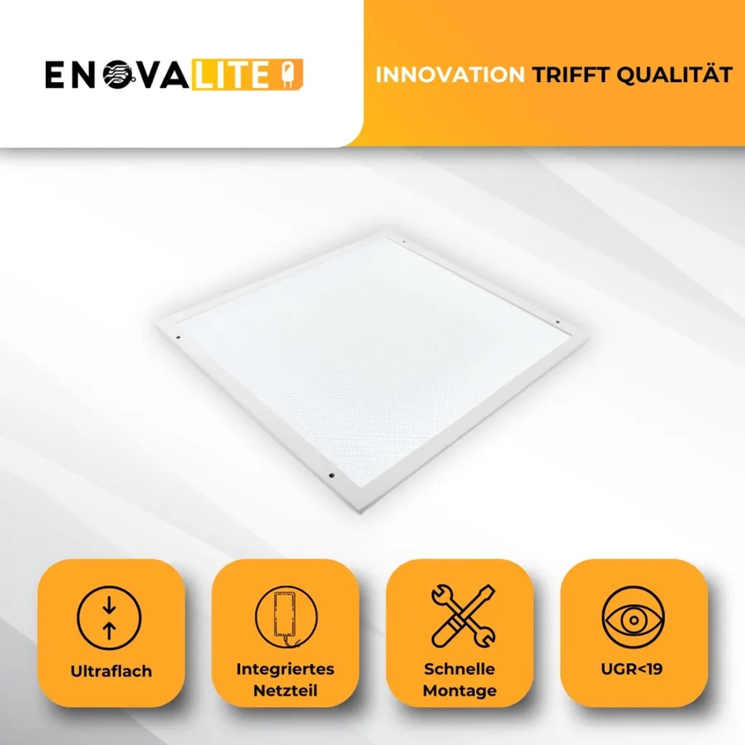 ENOVALITE LED Aufbaupanel 60x60cm, neutralweiß, blendfrei. Ultraflache Deckenleuchte für Büro und Wohnraum.