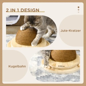 PawHut Kratzspielzeug mit Kugelbahn und Jute-Kratzer für Katzen.
