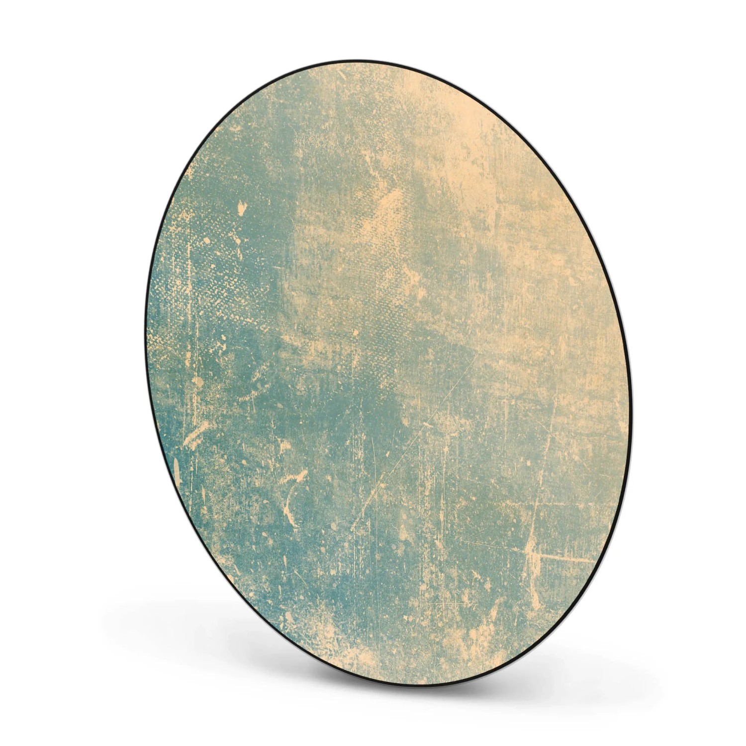 Runde, schwarze Magnettafel (47cm) mit Patina Grün Motiv als Wanddekoration.