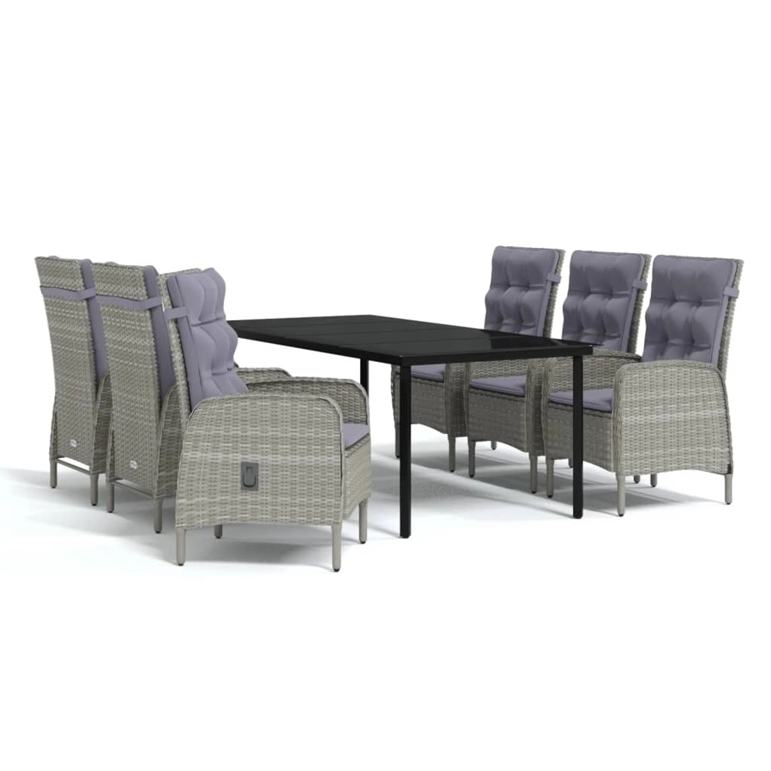 vidaXL 7-Tlg Garten-Essgruppe mit Kissen Grau und Schwarz 3099363 günstig online kaufen