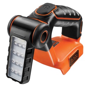 Black+Decker Akku-Lampe BDCF18 18 V Solo, flexible Arbeitsleuchte in Schwarz und Orange.