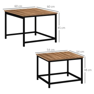 HOMCOM Couchtisch 2er-Set im Industriedesign mit Holzoptik und schwarzem Stahlgestell.