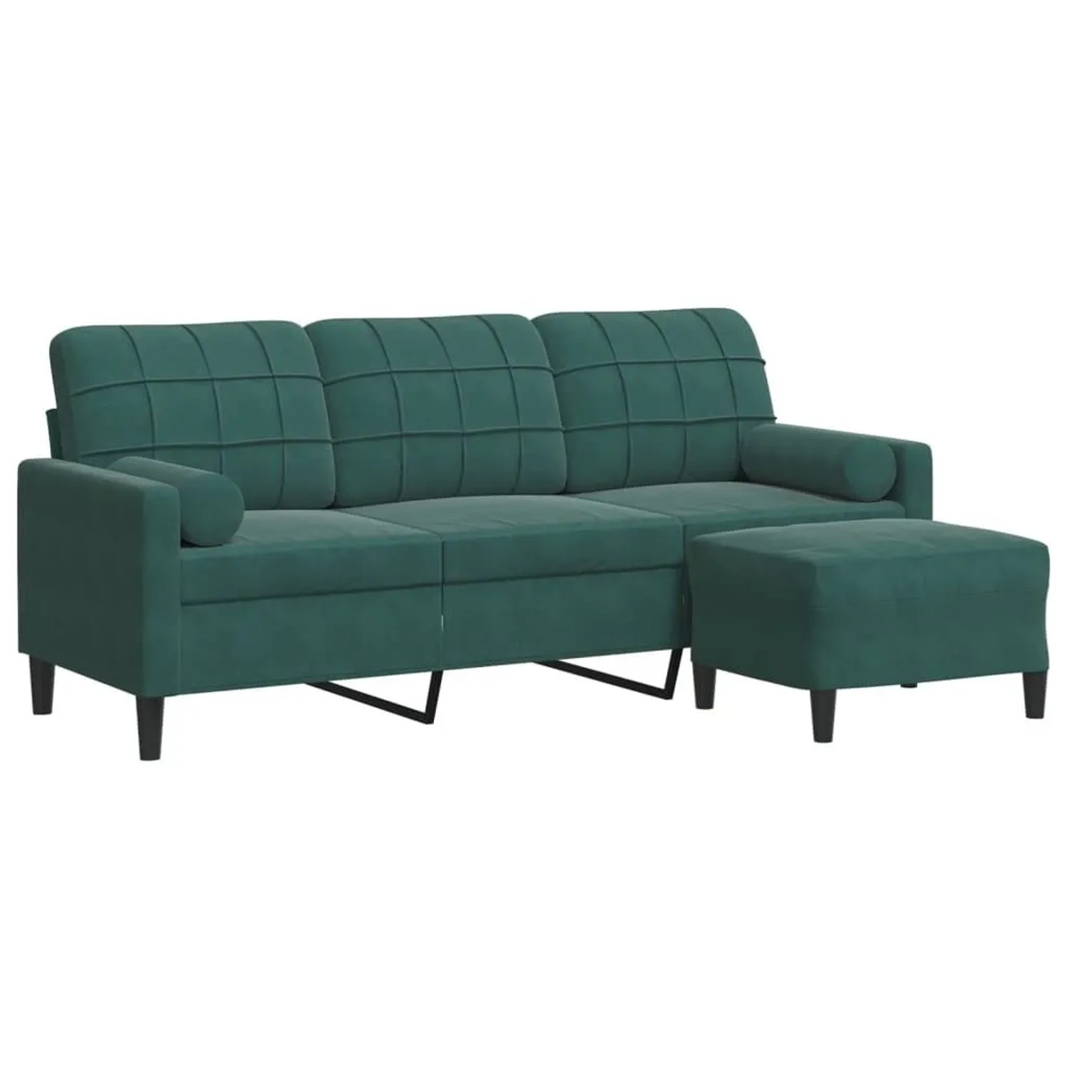 vidaXL 3-Sitzer-Sofa mit Hocker Dunkelgrün 180 cm Samt 3278269