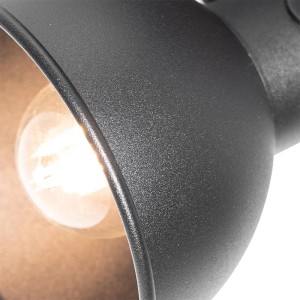 Detailaufnahme: Schwarzer QAZQA Industrie Spot Tommy mit Holz, 4-flammig, Lampe & Leuchte.