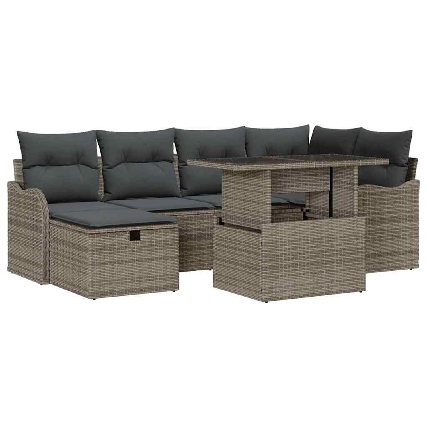vidaXL Garten-Sofa-Set mit Kissen mit Speicher 7-Tlg Grau Poly Rattan 33597 günstig online kaufen