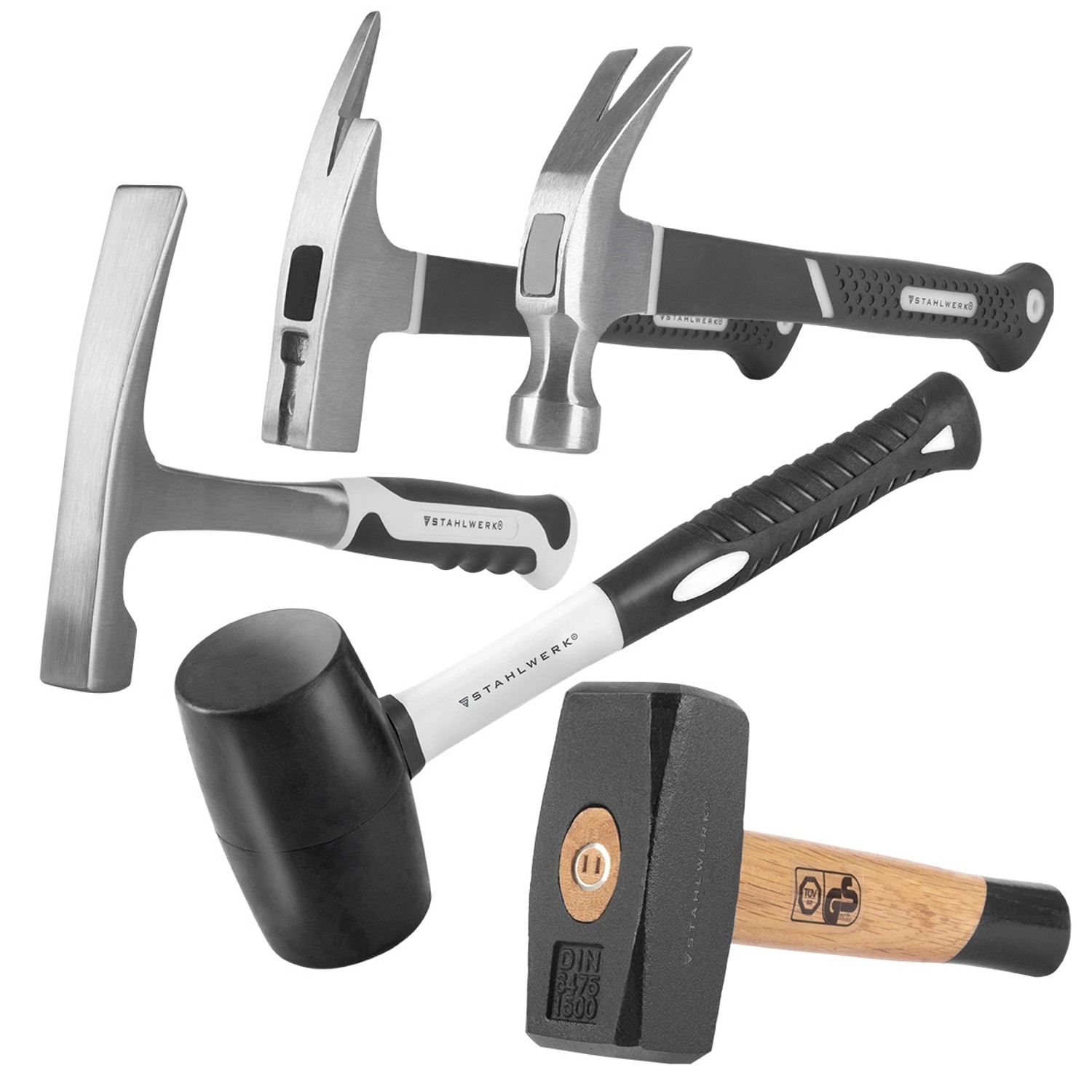 STAHLWERK Hammer Set Fäustel Klauenhammer Maurerhammer Latthammer Gummihamm günstig online kaufen