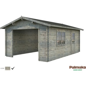 Palmako Holzgarage Roger, grau tauchgrundiert, 360x550cm, ohne Tor, mit Fenster und Tür.