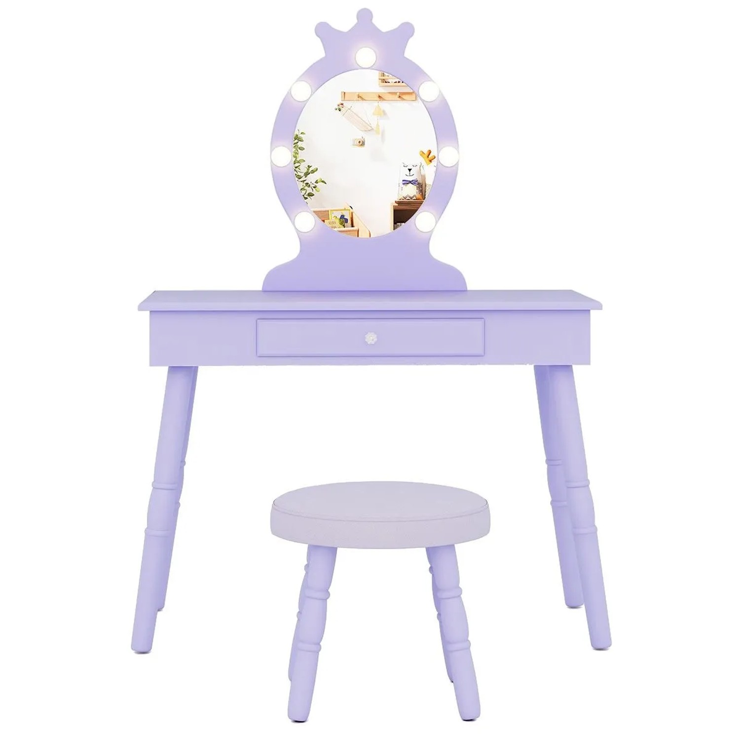 Costway Kinder Schminktisch mit Led & Spiegel Rosa