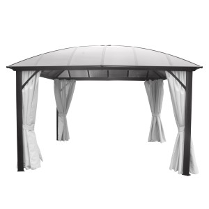 Anthrazitfarbener Leco Kuppeldachpavillon 3,65x3,65m mit Seitenteilen.