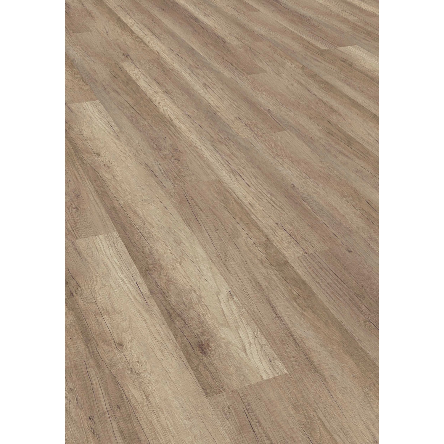 Laminatboden Comfort Eiche, 7 mm stark, mit natürlicher Holzoptik und Maserung.