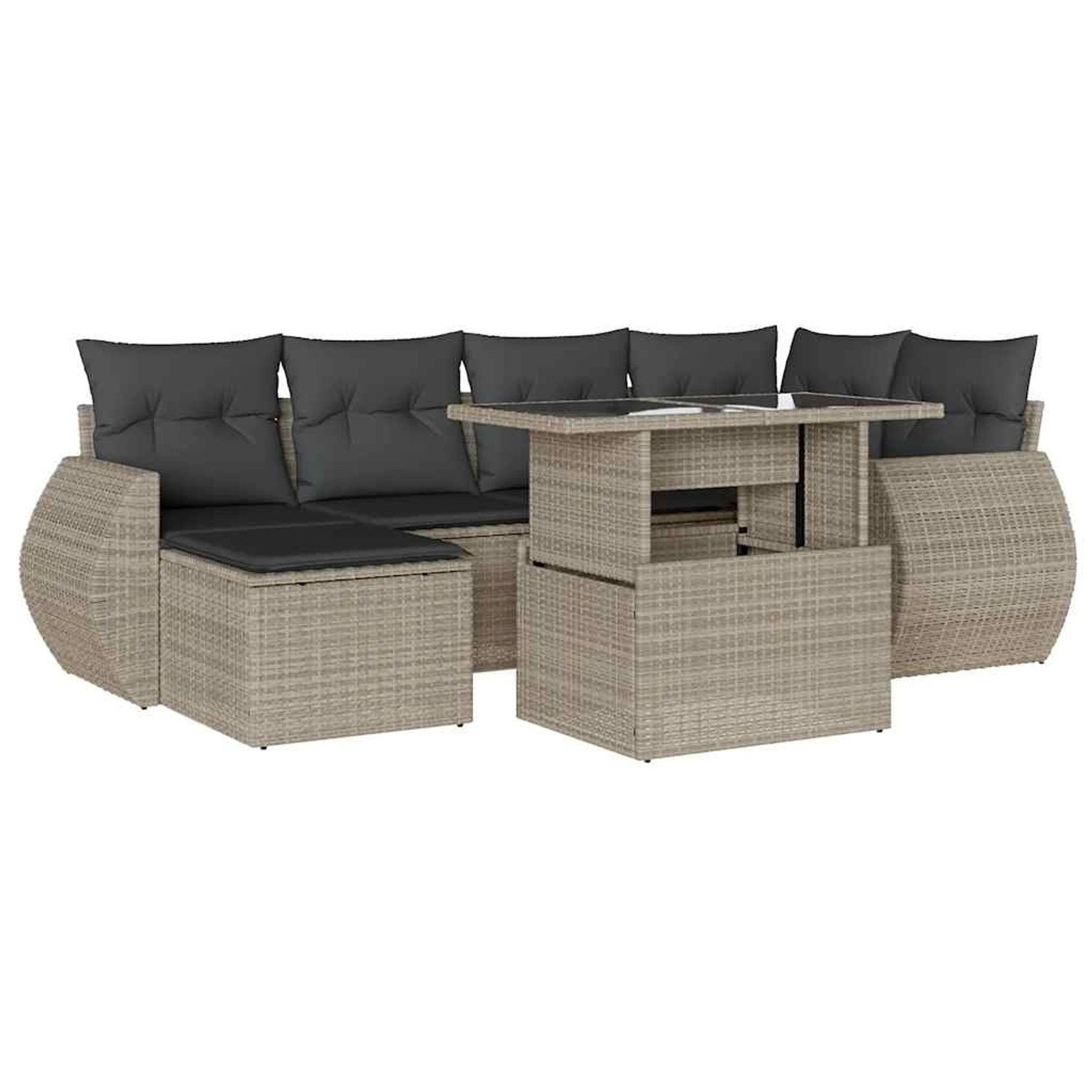 vidaXL 7-Tlg Garten-Sofagarnitur mit Kissen Hellgrau Poly Rattan 3268682 günstig online kaufen