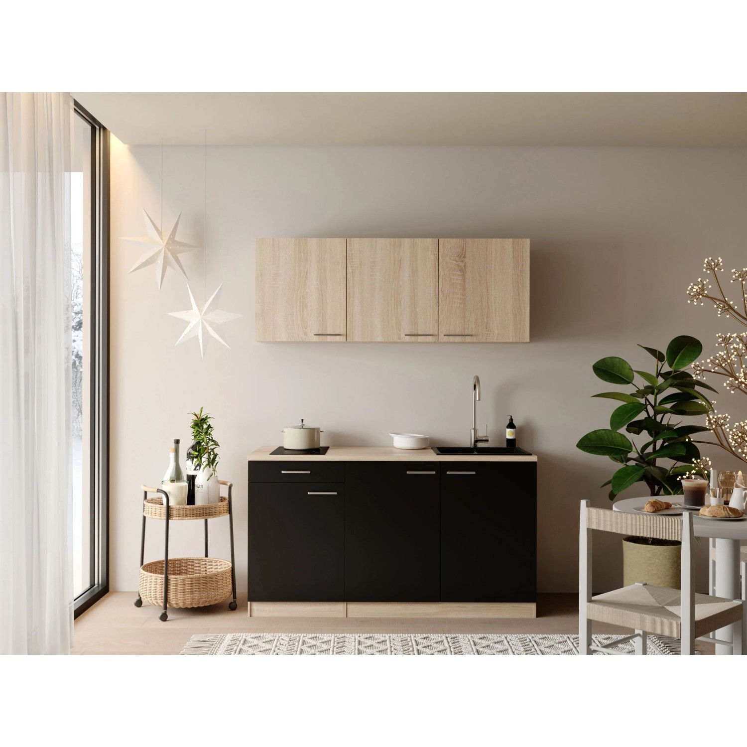 Respekta Ingrid Singleküche 150 cm Schwarz