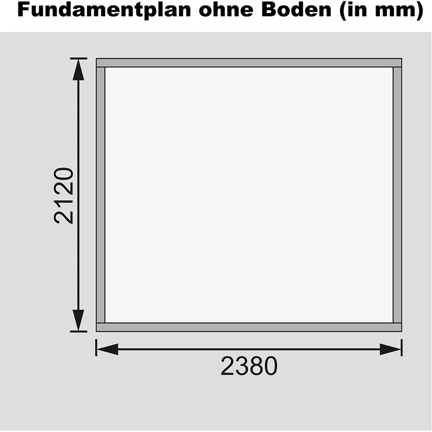 Fundamentplan des Karibu Holz-Gartenhauses Raala, Maße 238x213 cm.