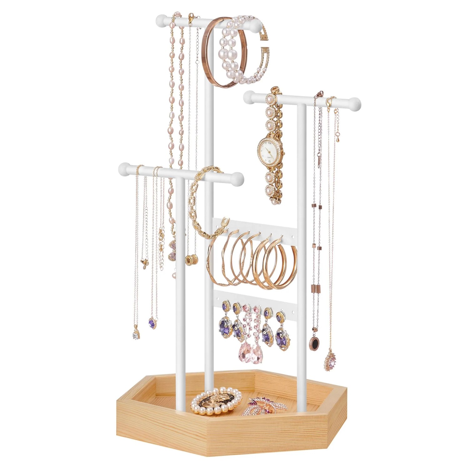 Songmics Schmuckständer Caeley mit Tablett Weiß-Natur