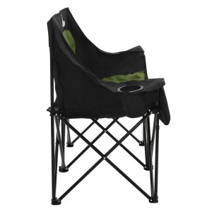Faltbarer 2-Sitzer Campingstuhl in Khaki und Schwarz mit Getränkehaltern.