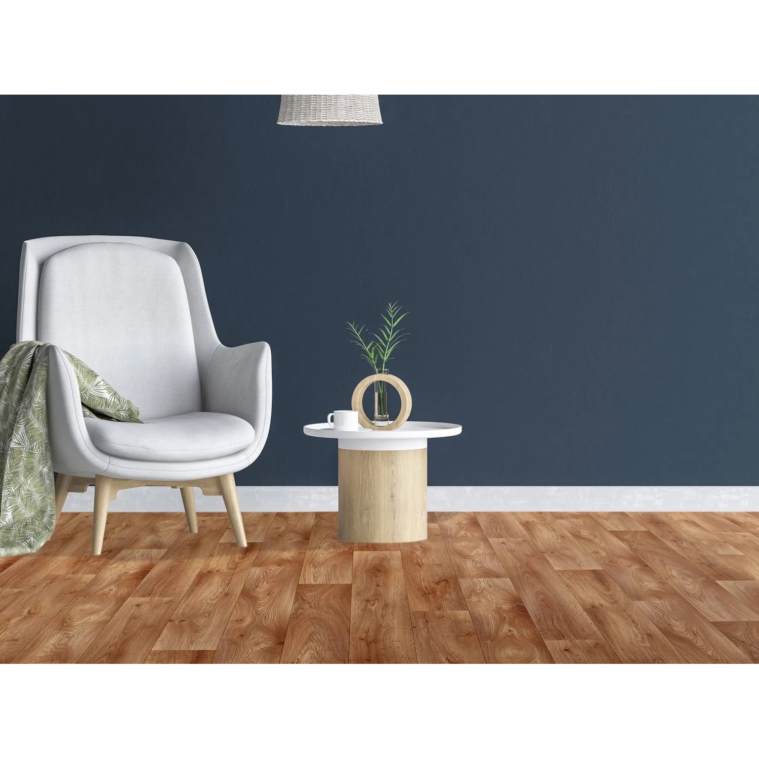 Wohnraum mit Primaflor PVC Bodenbelag Turin in Naturholz Optik.