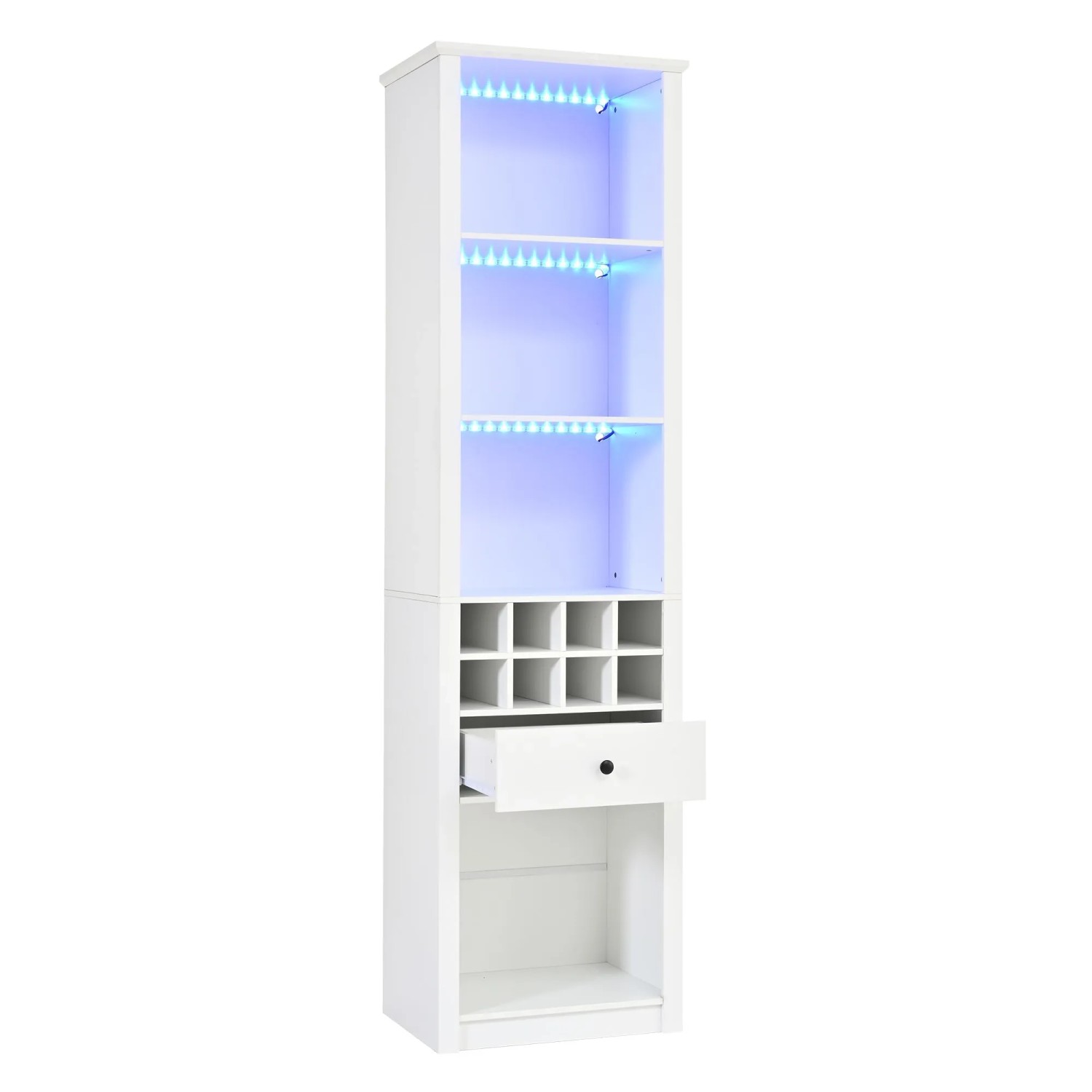 Merax Vitrine mit LED Schublade 12 Fächer Hochschrank Weiß 55x40x200 cm