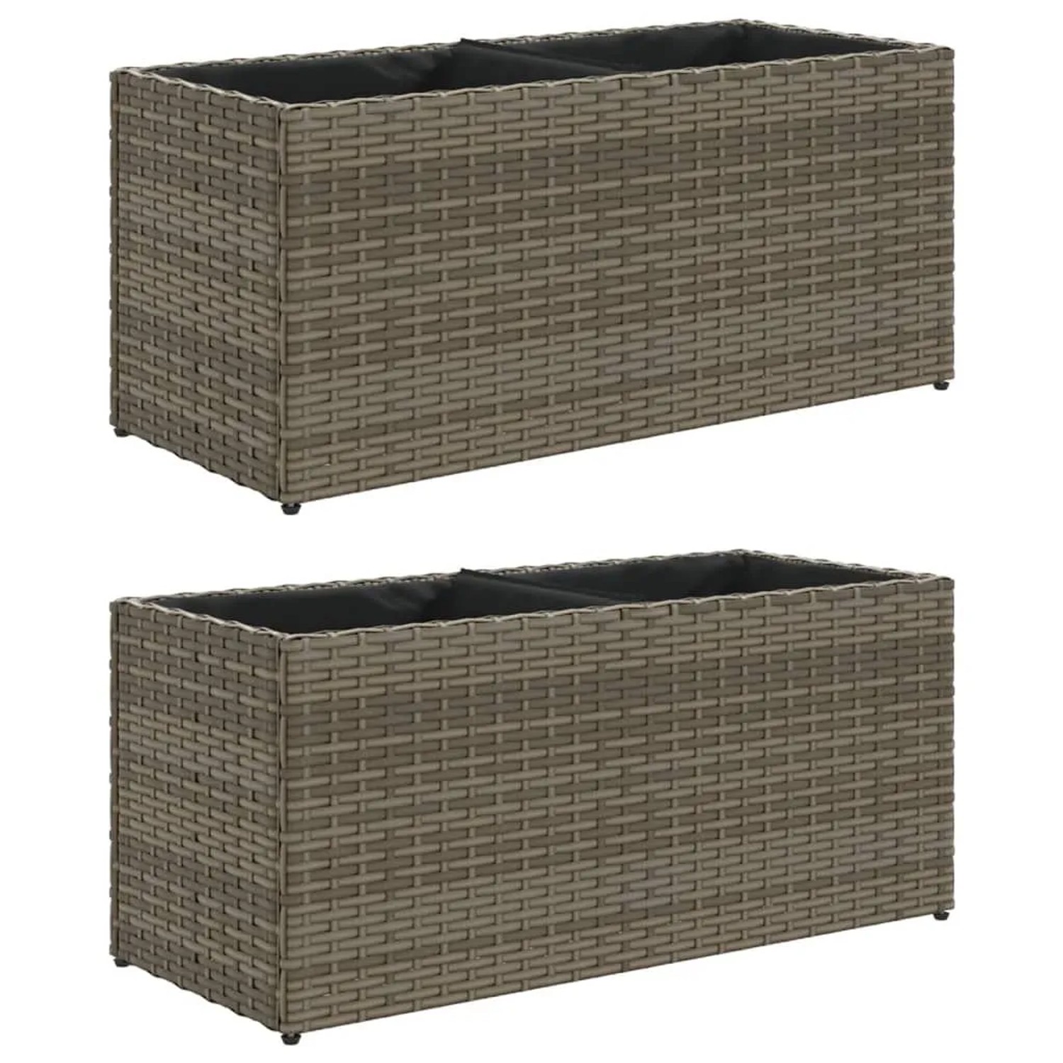 vidaXL Pflanzkübel mit 2 Töpfen 2 Stk Grau 72x30x32 cm Poly Rattan 3210530