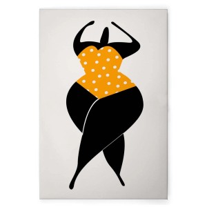 Abstraktes Wandbild: Frau im gelben Badeanzug, 60er Jahre Stil. Leinwandbild für Wohnzimmer.