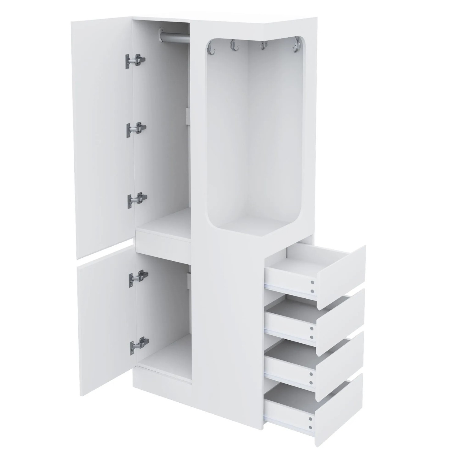 okwish Kleiderschrank mit Schubladen Staufächern Eintürig 70x170x40cm Weiß